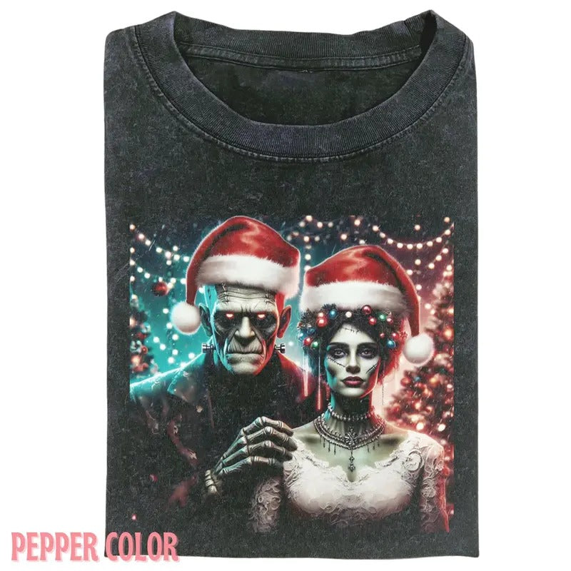 Vintage SPOOKY AND BRIGHT CHRISTMAS T-SHIRT, Funny graphic 90' Graphic tee Womenswear Top