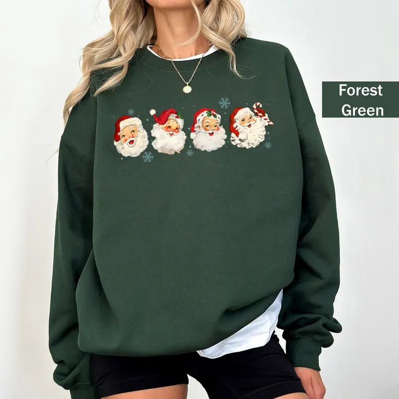 Vintage Santa Claus Christmas Sweatshirt, Retro Cheerful Santa Shirt, Santa Merry Christmas, Xmas Women Men Gift, Classic Christmas Tee