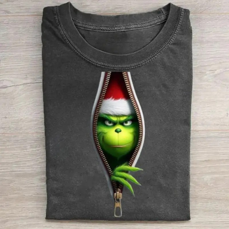 Vintage Santa Gr1nch Inside Zipper Graphic Tee - Funny Christmas Shirt - Merry Christmas - Santa Claus - Christmas Gifts - Gr1nch Face Shirt - Christmas Party Shirt - The Gr1nch Movie Shirt