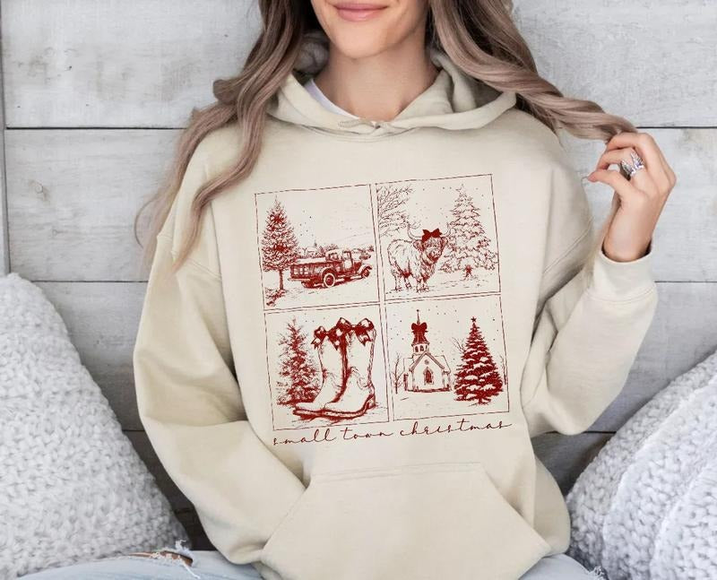 Vintage Small Town Christmas Shirt, Cowgirl, Small Town Girl Christmas Sweatshirt, Highland Cow Christmas, Christmas Western, Unisex Sweater Tee