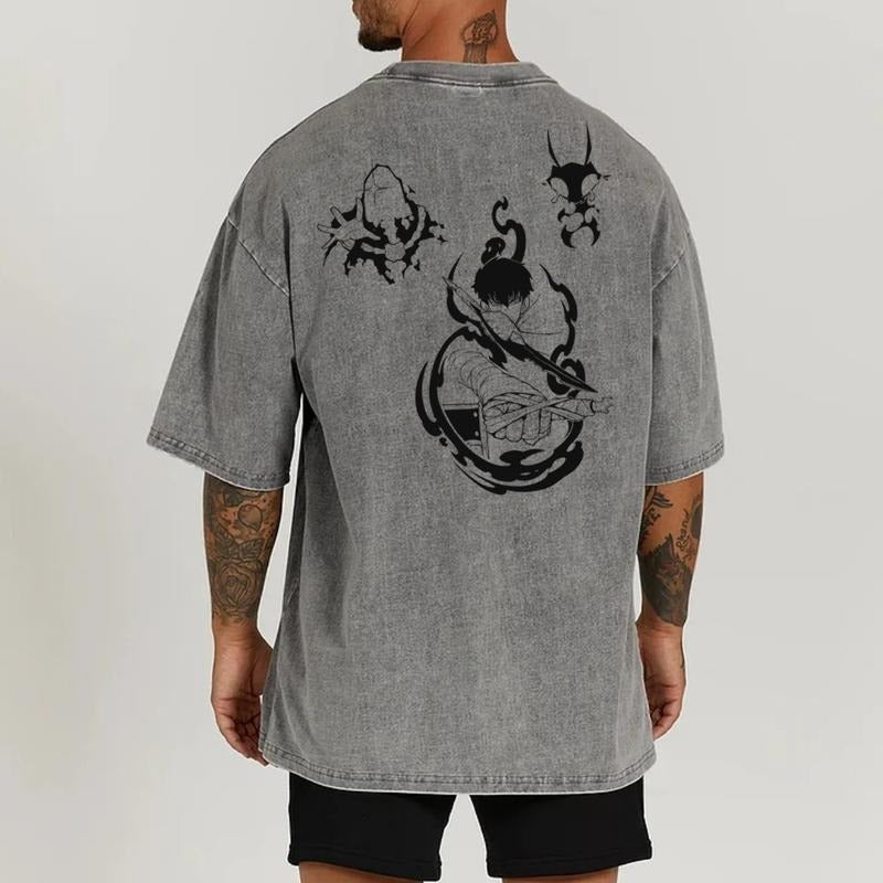 Vintage Solo Leveling Washed Tee, Anime Washed Heavy Cotton Special Graphic T-shirt. Gift For Anime Fan, Anime Lover