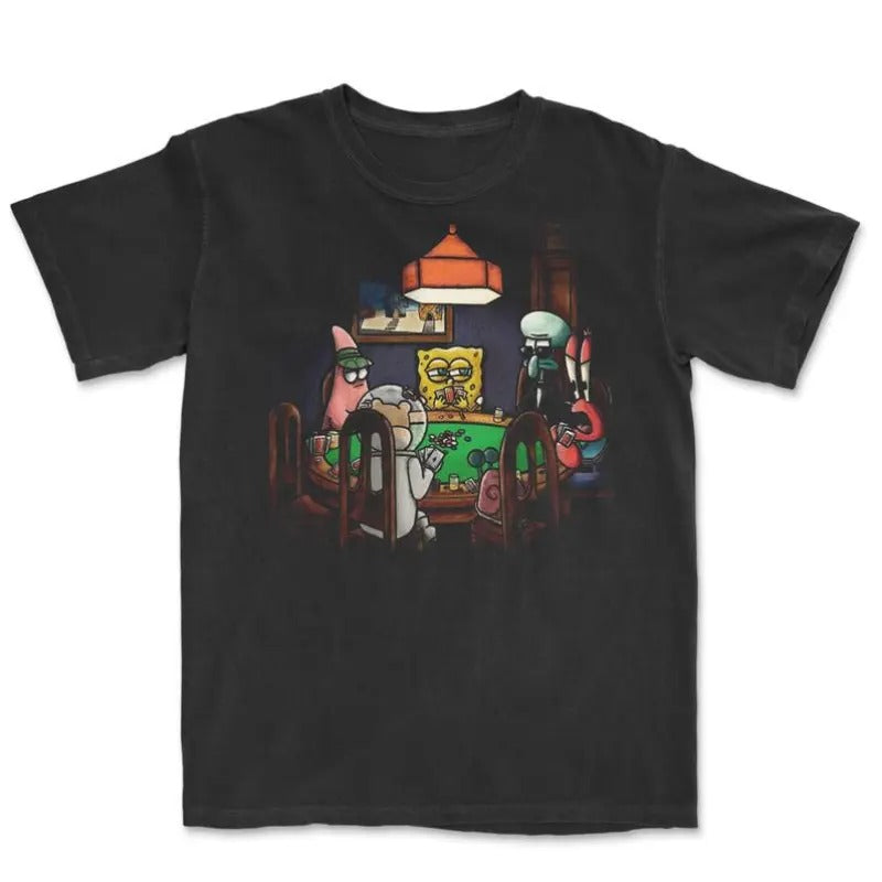 Vintage Spongebob Playing Poker Graphic Tee, Funny Poker Graphic Tee, Poker Shirt, Funny Shirt Gift For Boyfriend Menswear Top Streetwear