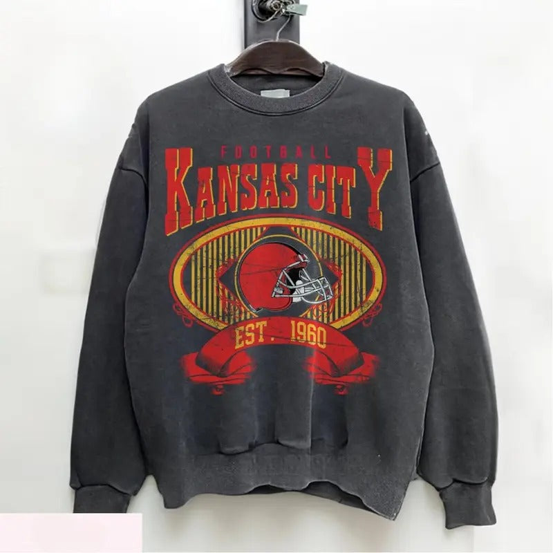 Vintage Style Kansas City Football Crewneck Sweatshirt, Kansas City Football Sweatshirt, trend