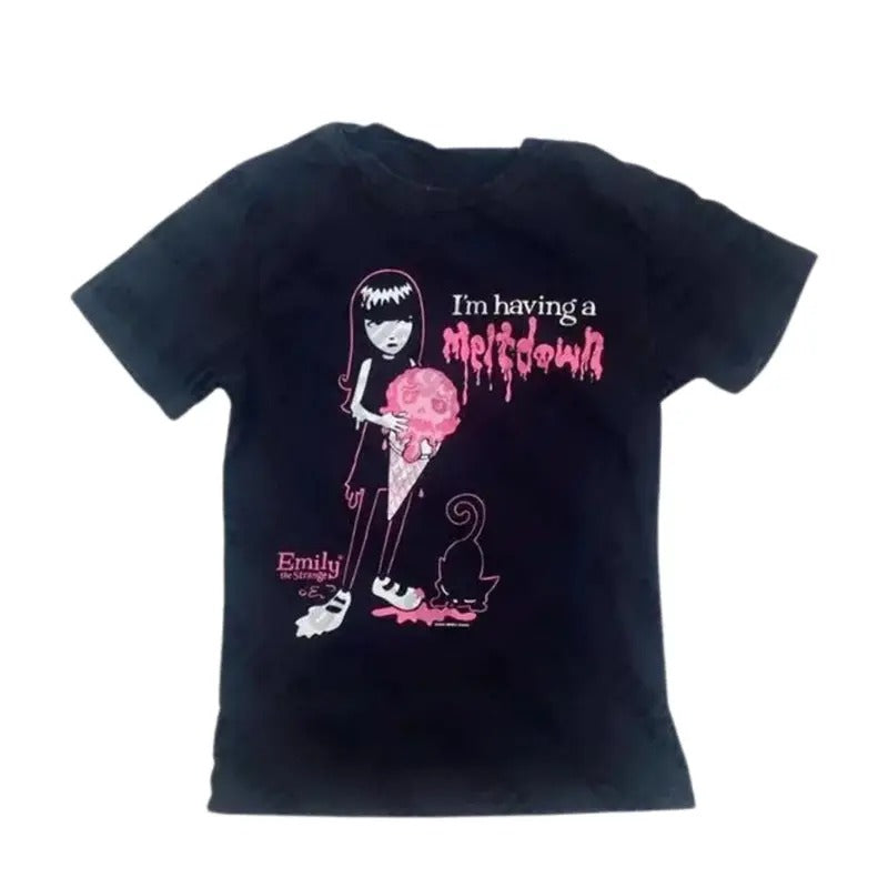 Vintage The Cat Girl Baby Tee, Emily Strange Baby Tee, Women Fitted T-Shirt, Y2k Top Women Streetwear, Grunge 2000s, Emo Scene 2000s Clothes, Casual Cotton Short Sleeve, Gift For Her