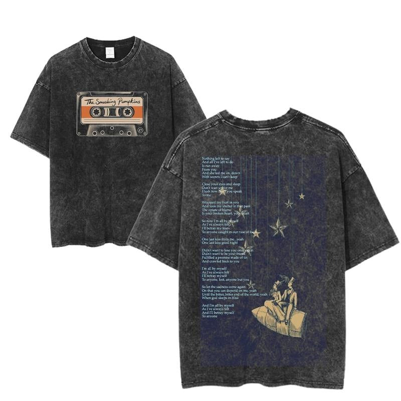 Vintage The Smashing Pumpkins Lyric Tee, Retro Melancholy Song Print T-Shirt, Emotional Rock Band Shirt, Unisex 90s Grunge Music Merch