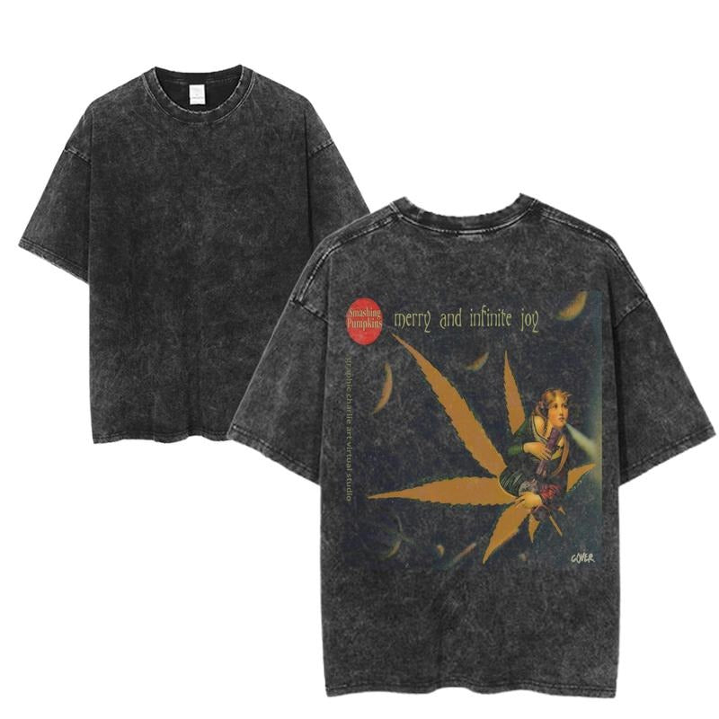 Vintage The Smashing Pumpkins Merry and Infinite Joy Graphic Tee, Retro Rock Band Tee, Double-Sided Graphic Design, Casual Streetwear, Unisex Cotton Shirt