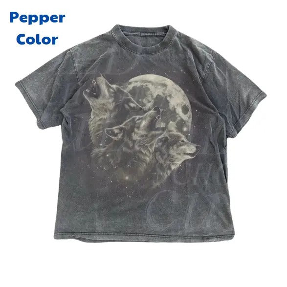 Vintage Three Grey Wolves Howling To The Moon 90s Graphic Shirt, Wolf In Space Retro Tee, 2000s Nature Galaxy Stars Y2k Shirt, Mystical Tees, Y2k, Unisex T-Shirt, Gift For Men Women Menswear Top Streetwear Tshirt