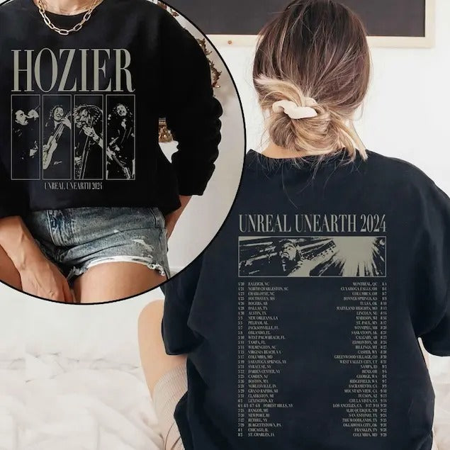 Vintage Unreal Unearth tour dates 2-side tshirt, Hozier 2024 inspired sweatshirt, Graphic Shirt, Hozier Tee