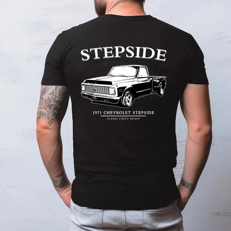 Vintage Vibe 2 Sides Chevy Stepside 1971 Men's Cotton Tee Old School Chevy Tee Gift for Him Classic Chevy Car Casual Menswear