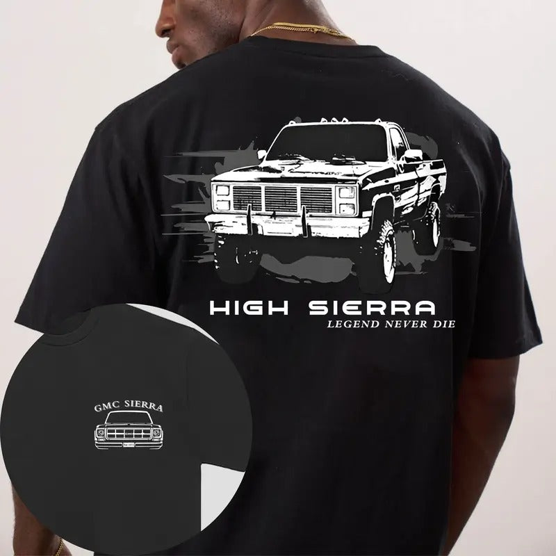 Vintage Vibe 2 Sides Squarebody Legend Never Die 1973 GMC High Sierra Men's Cotton Tee Old School GMC Tee Gift for Him Truck Shirt Classic GMC Truck Casual Menswear Streetwear Tshirt Tops men gifts