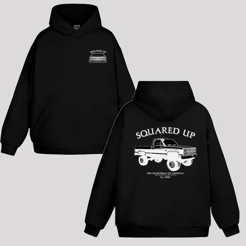 Vintage Vibe 2 Sides Squared Up 1986 Chevy Silverado Men's Cotton Hoodie Old School Chevy Hoodie Gift for Him Truck Sweatshirt Classic Chevy Truck Casual Menswear