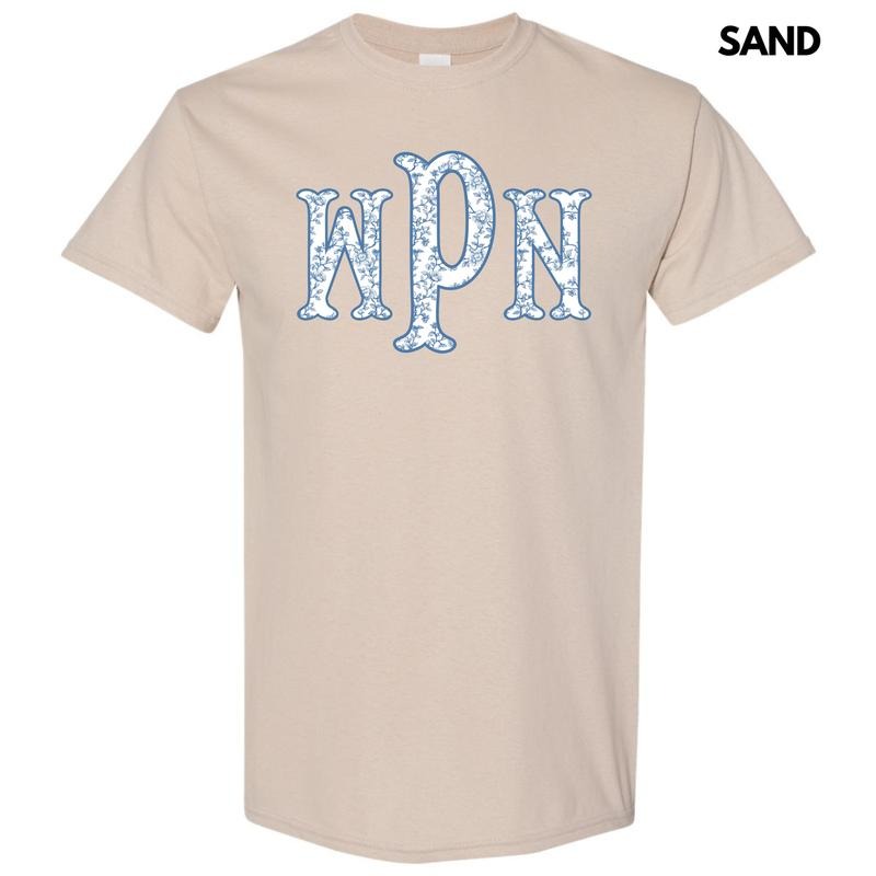 Vintage Vines Blue Monogram Gildan Short Sleeve T-Shirt 'NLB'