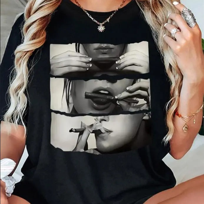 Vintage Women's Figure Print Round Neck Graphic Tee, Sweatshirt, Hoodie Gift For Women Top Womenswear Underwear Cotton Polyester Printed