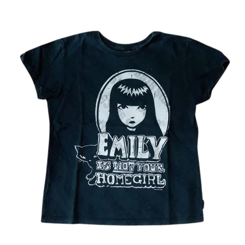 Vintage Y2K Emily Strange Baby Tee, The Cat Girl Baby Tee, Women Fitted T-Shirt, Y2k Top Women Streetwear, Grunge 2000s, Emo Scene 2000s Clothes, Casual Cotton Short Sleeve, Gift For Her