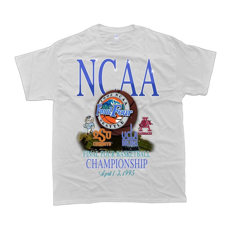 Vintage1995 NCAA Final Four Championship Tar Heels OSU UCLA Arkansas Men's Vintage T-Shirt - Menswear, Cotton