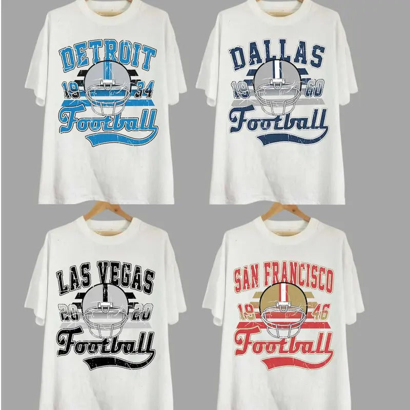VintageAll Teams Football Unisex T-shirt, Gildan 5000 Unisex Crewneck Sport Classic T-Shirt All Teams Football, White Menswear Soft Tee Dallas, Green Bay, Kansas City T-shirt