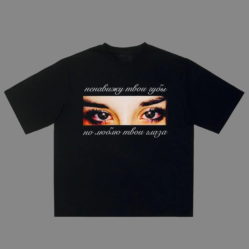 Viral Russian Eyes Graphic Tee Oversized Aesthetic Y2k Clothing Streetwear T-Shirt Graphic Tee for Men Women