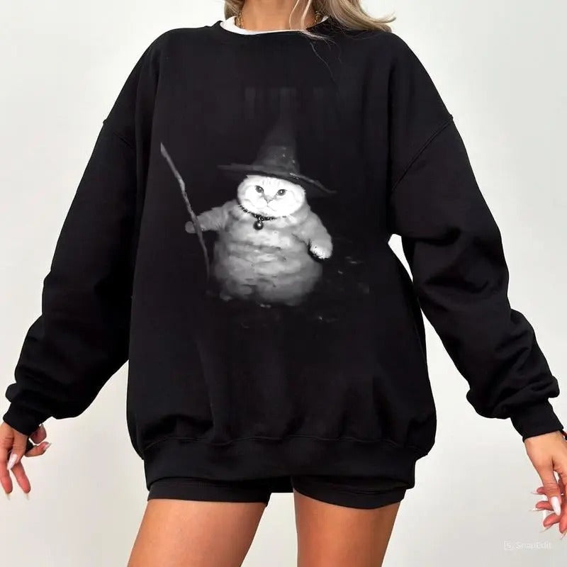 WIZARD CAT Sweatshirt, Cat T-Shirt, Meme Cringe Funny Dumb Shirts, Unisex Movie Shirt, Menswear Womenswear Streetwear