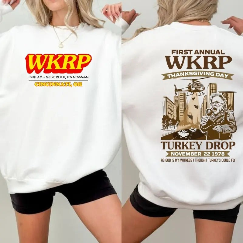 WKRP First Annual Thanksgiving Turkey Drop Tshirt, Sweatshirt, Hoodie, Retro Cincinnati Movie Shirt, Perfect For Holiday Celebrations