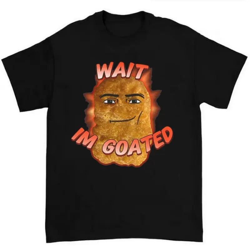 Wait I'm Goated Roblox Nugget Meme T-Shirt Highlighting Funny Meme and Playful Gamer Style