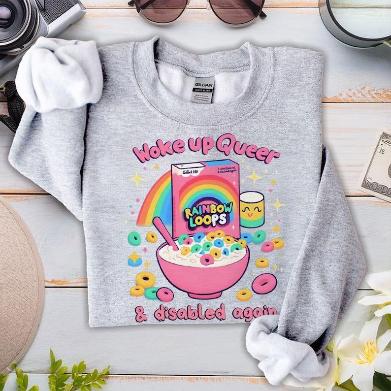 Wake Up Queer Pride T Shirt Hoodie Sweater- Rainbow Loops & Funny LGBT Design - Pride Month- LGBT Rainbow Pride Tee- Queer- Supportive Trans Gift