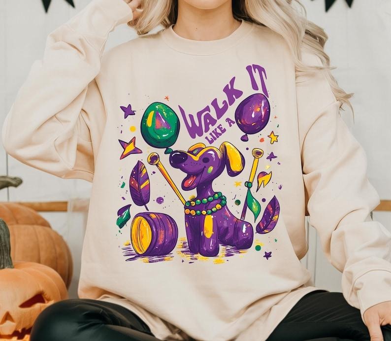 Walk it Like a Dog Mardi Gras tshirt-sweatshirt-hoodie, Glitter Mardi Gras Shirt, Retro Mardi Gras sweatshirt, Fleur De Lis hoodie, Louisiana tshirt, Brushstroke Png