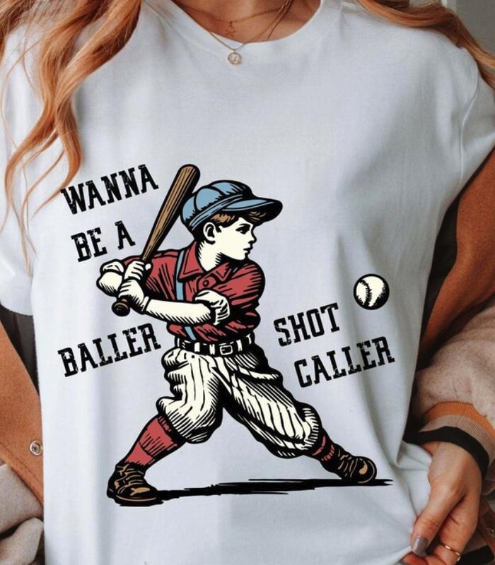Wanna Be A Baller Shot Caller Vintage Graphic Shirt, Funny Baseball Boy TShirt, Baseball Lover Gift, Game Day Shirt, Sport Lover Gift Top Womenswear