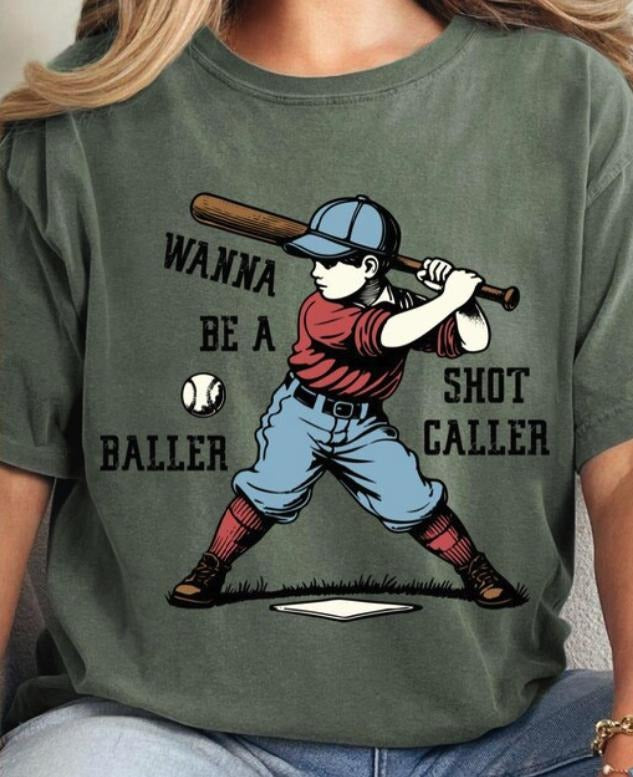 Wanna Be A Baller Shot Caller Vintage Graphic Shirt, Funny Baller Baseball Shirt, Game Day Shirt, Aesthetic Game Day Shirts Womenswear Top