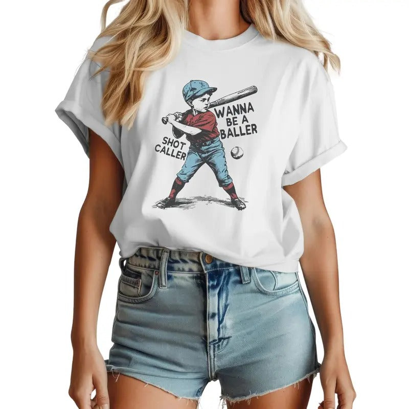 Wanna be a baller shot caller Shirt, Retro baseball shirt, Baseball Lover Gift, Game Day Shirt, Sport Lover Gift Top Womenswear Cotton Polyester