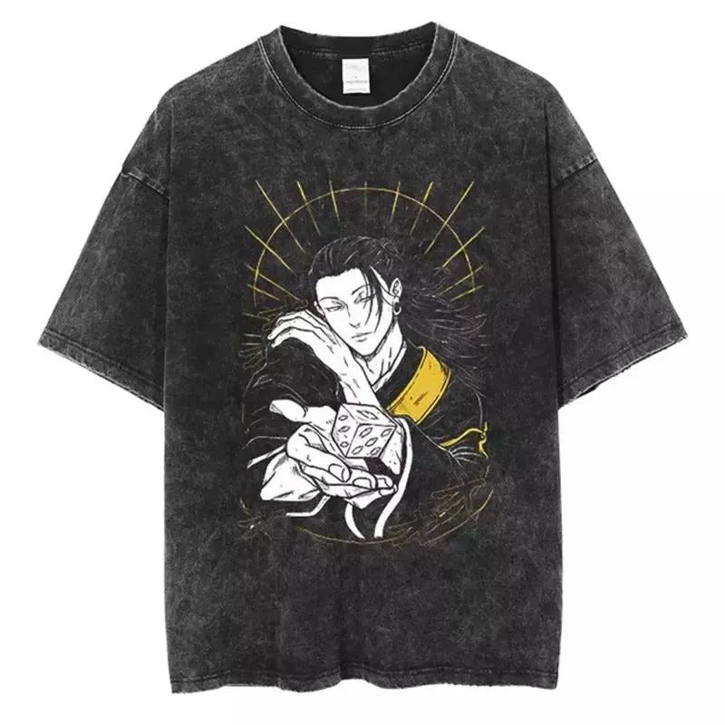 Washed T-shirt Jujutsu Kaisen Geto Suguru VINTAGE Fashion Cotton Short Sleeves