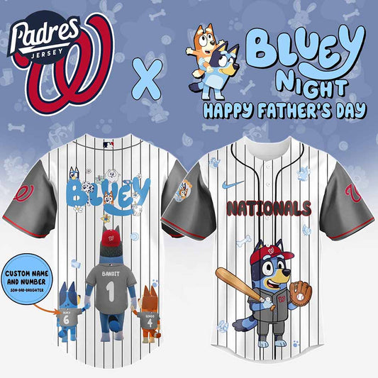 Washington Nationals MLB x Bluey Happy Fathers Day Custom Baseball Jersey - Padres Jersey Oasis: Elevate Your Baseball Style Game