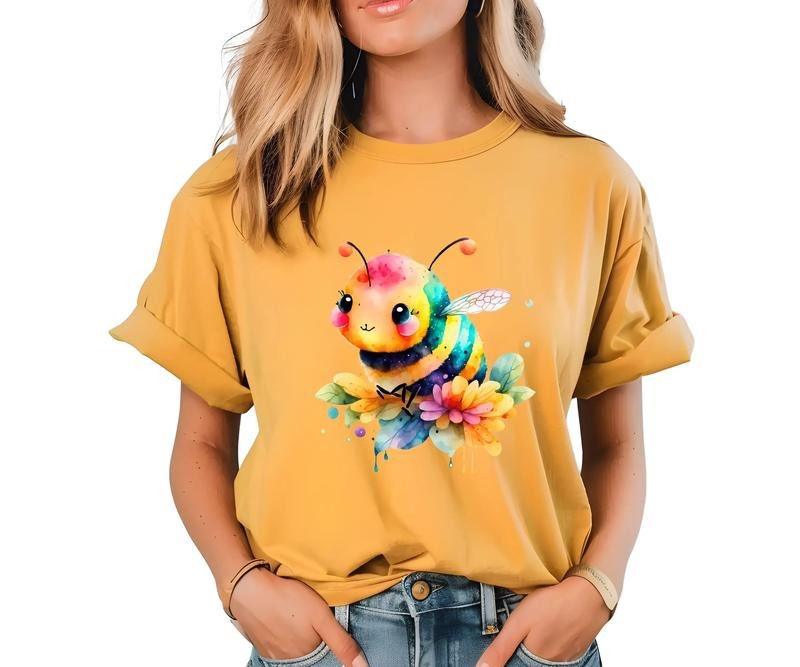 Watercolor Floral Bee Comfort colors Tee shirt