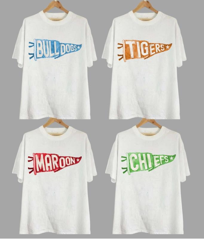 Watercolor Pennant Mascot All Teams High School Unisex T-Shirt, High School College All Teams Football, Homecoming Pennant, Mascot Highschool Classic Cotton
