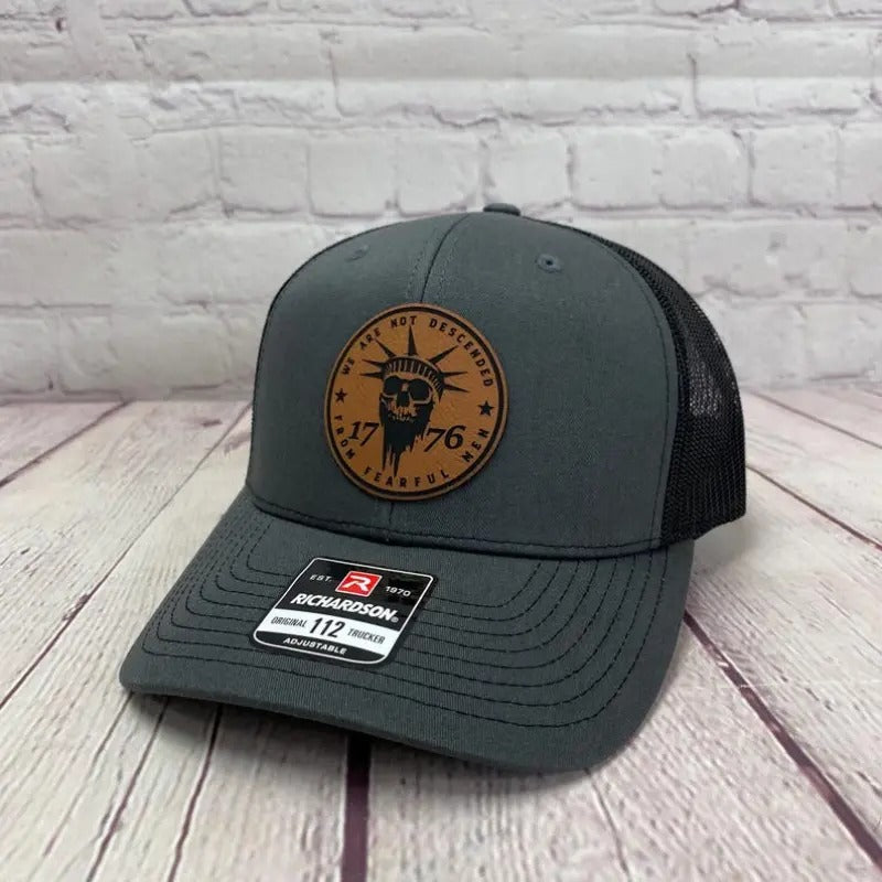 We Are Not Descended From Fearful Men 112 Hat, Laser Engraved Leather Patch Hat, Leather Patch Snapback Cap, Trucker Hat, Funny Hats