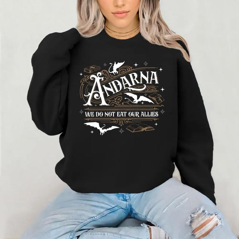 We Do Not Eat Our Allies Sweatshirt, Andarna Fourth Wing Shirt, Dragon Book, Basgiath War College Shirt,Bookish Gift For Fantasy Lovers Pullover Tee