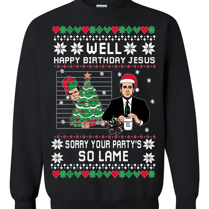 Well Happy Birthday Jesus Ugly Christmas Sweater Unisex Crewneck Graphic Sweatshirt