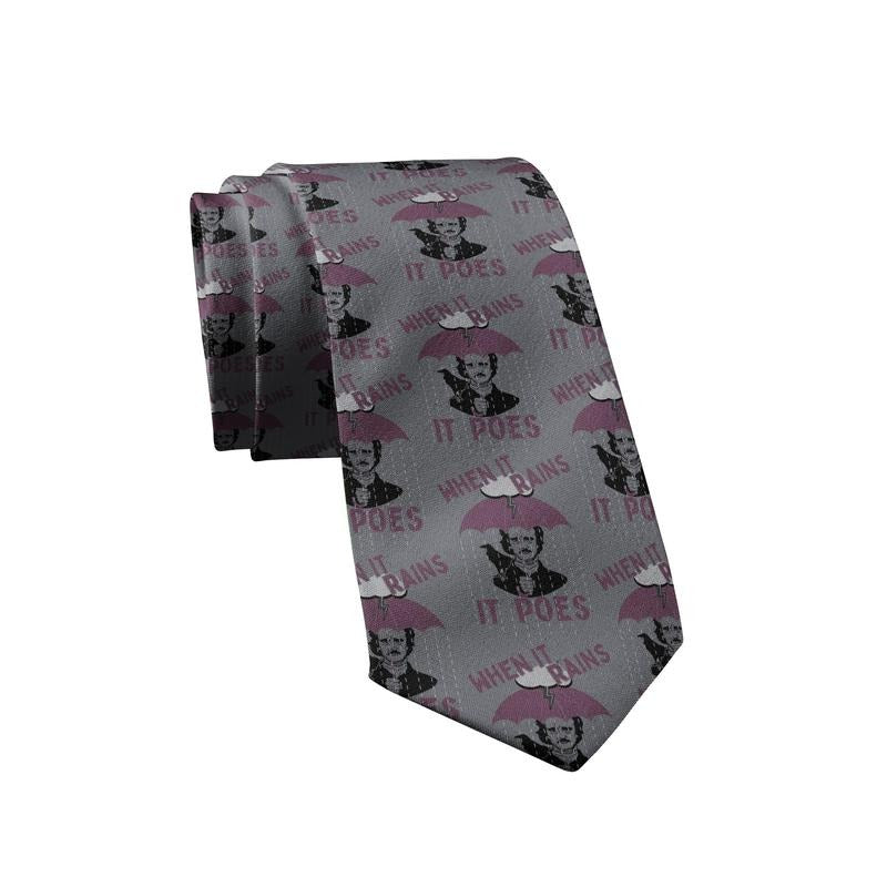 When It Rains It Poes Necktie Funny Neckties for Men Nerdy Tie Mens Novelty Neckties Funny Ties