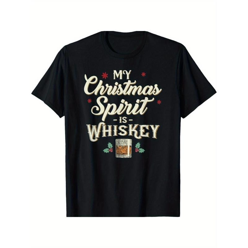 Whiskey is My Christmas Spirit Drinking Funny Xmas T-Shirt made in usa
