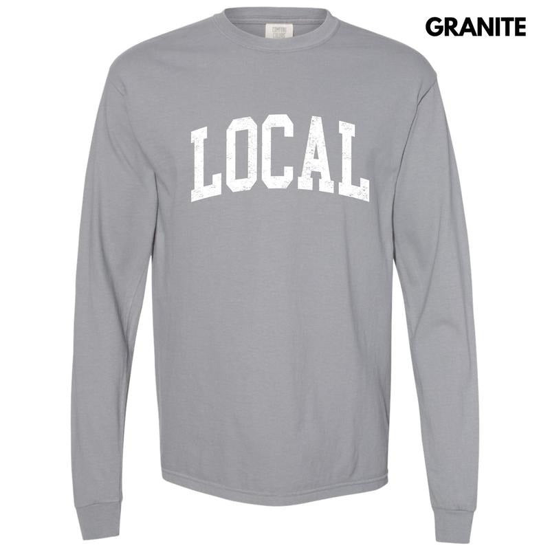 White - Local Varsity Letter Long Sleeve Comfort Colors T-Shirt 'NLB'