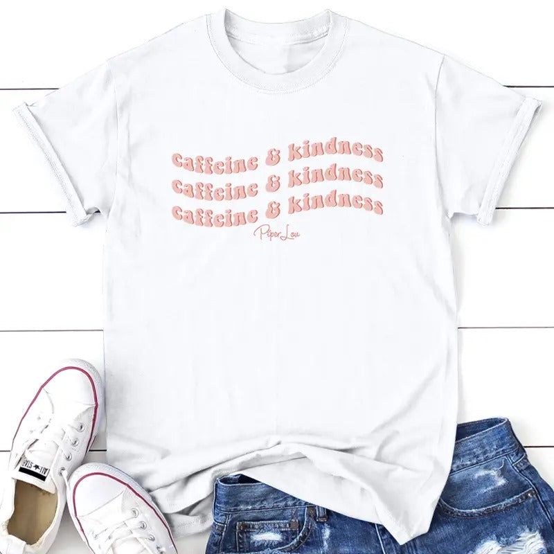 Caffeine And Kindness Graphic Tee, Proudly Printed In The USA, Tee Gray / White, #sassy #cute #colorprint