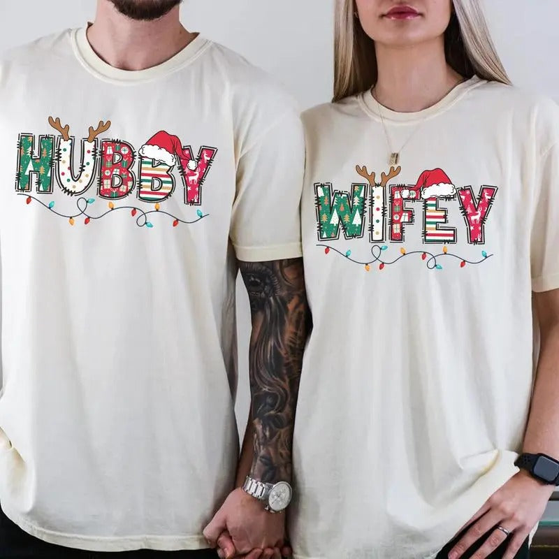 Wifey Hubby Matching Shirt, Christmas Couple T Shirt, Family Matching Tee, Holiday Gift, Wife And Husband T Shirt, Unisex Tee, Classic Couple Tee Womenswear Clothing