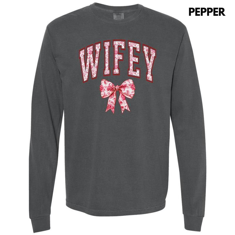 Wifey Red Ginger Jar Florals Long Sleeve Comfort Colors T-Shirt 'NLB'