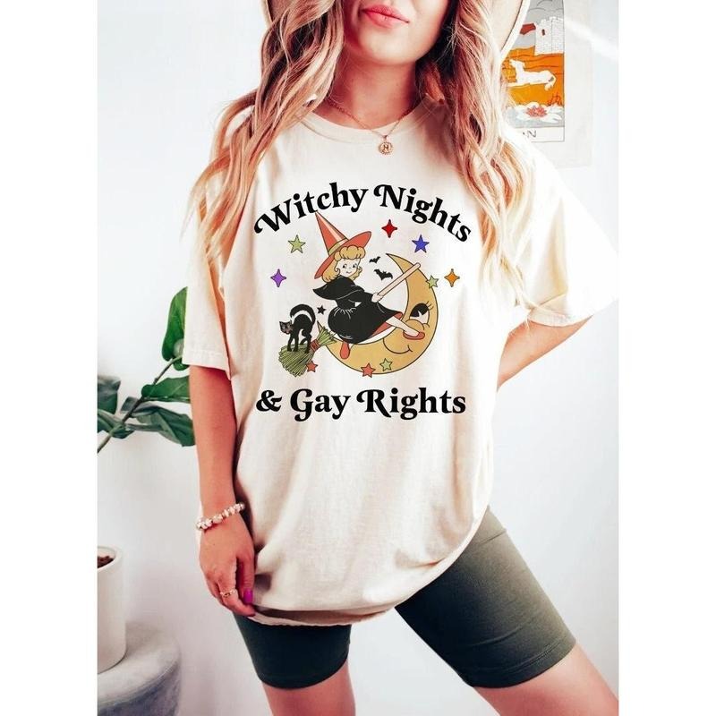 Witchy nights and gay rights T Shirt Hoodie Sweater| lgbtq rights | gay halloween | lesbian halloween | bisexual halloween | queer | trans rights | pride