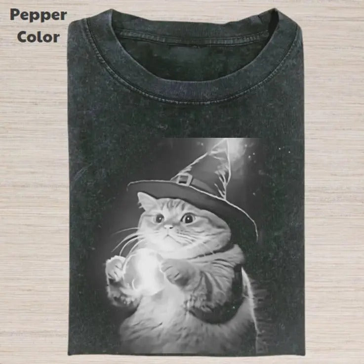 Wizard Cat Vintage Graphic T-shirt, Funny Cat Tee, Cat Lover Unisex T-Shirt, 90's Style Streetwear Graphic Gift For Men Women