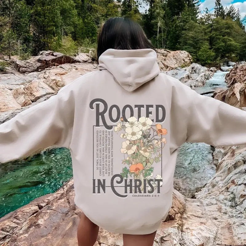 Rooted In Christ Hoodie/Sweatshirt/T-Shirt, For Men/Women - Unisex Style, 100% Cotton, Pullover unisex hoodie