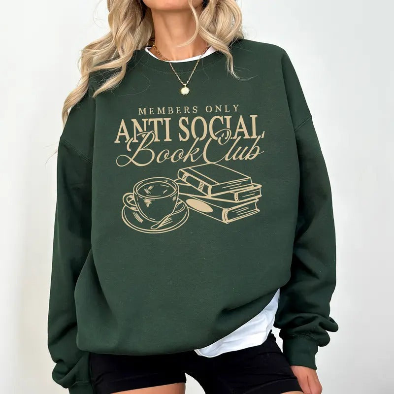 Women's Anti Society Book Club Sweatshirt, Introvert Bookish Crewneck, Bookworm Pullover, Booktok Sweater, Gift For Book Lovers