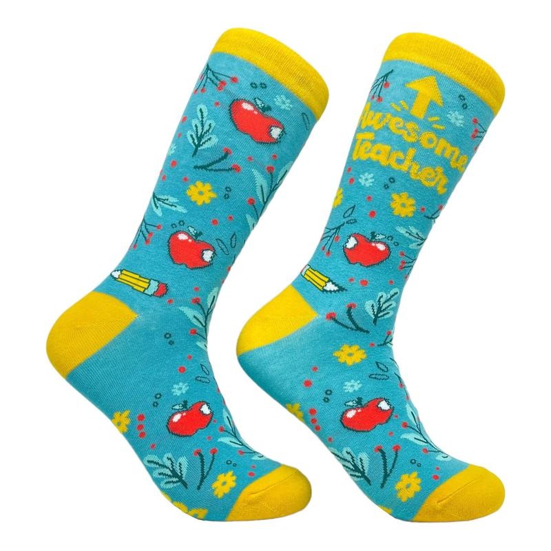 Women's Awesome Teacher Socks Funny School Teacher Instructor Apprecation Graphic Footwear Funny Graphic Socks Comfortable Fitted Spandex Cotton