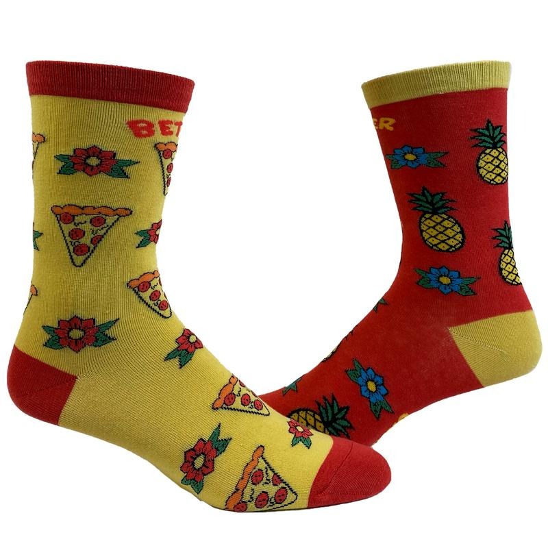 Women's Better Together Hawaiian Pizza Socks Funny Pineapple And Pizza Graphic Novelty Footwear Funny Graphic Socks Comfortable Fitted Spandex Cotton