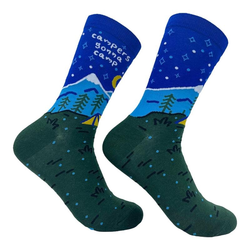 Women's Campers Gonna Camp Socks Funny Cute Nature Footwear Funny Graphic Socks Comfortable Fitted Spandex Cotton