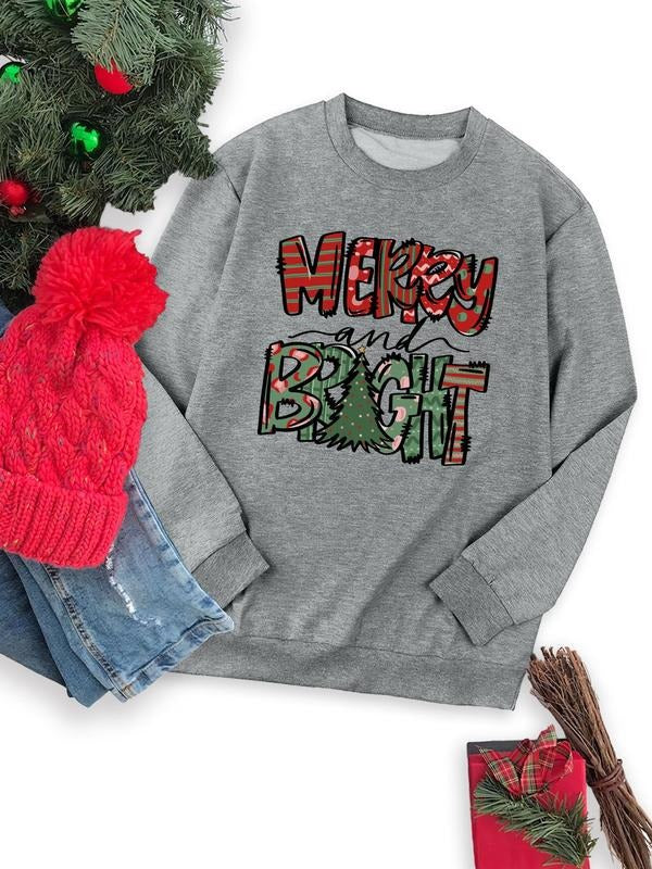 Women's Christmas Letter Print Round Neck Sweatshirt, Casual Long Sleeve Crew Neck Pullover for Fall & Winter, Women's Clothes for Daily Wearstyle{n002}3